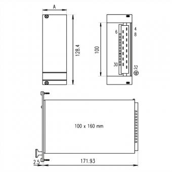 PSU Face avant pour PSK, Dual, 3 U, 6 HP, blindé, 2.5mm, Al, face avant anodisée, face dappui conductrice 