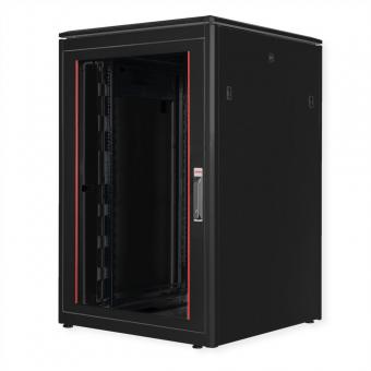 19-pouces Baie réseau Pro 22U, 800x800 LxP Porte verre noir 