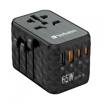 Adaptateur de voyage universel UTA-05 65W GaN III avec 2 ports USB-C PD + QC 4+ et 2 ports USB-A 