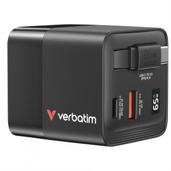 Chargeur GaN 65W, 2 ports, câble rétractable, prises américaines avec adaptateurs pour l'UE et le Royaume-Uni 