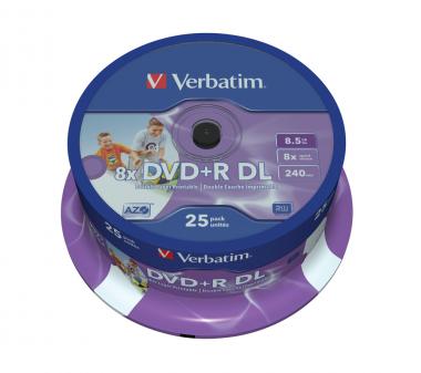 43667 DVD vierges 8,5 Go DVD+R DL, lot de 25 pièces 