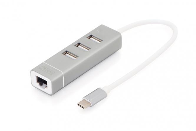 Concentrateur USB 2.0 3 ports et adaptateur LAN Fast Ethernet avec connecteur de Type-C 