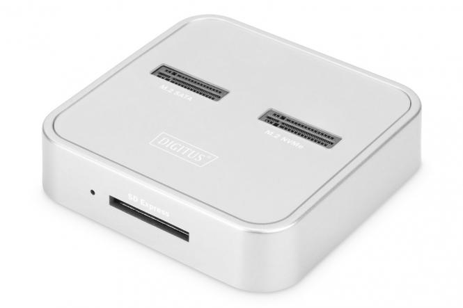 Station d'accueil avec baies M.2 pour SSD NVMe + SATA et lecteur de carte SD Express, USB-C 
