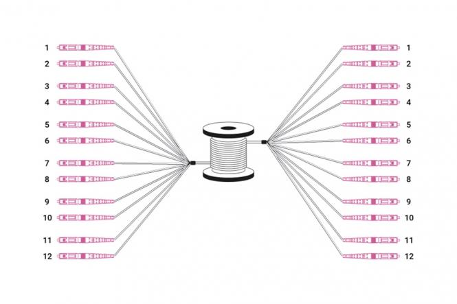 Vorkonfektionierte Glasfaser Universal Breakout Kabel, Multimode OM4, 12 Fasern, LC/UPC 