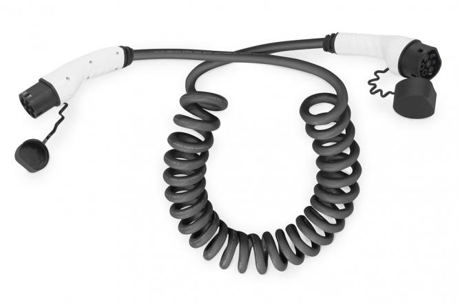 KFZ-Spiral-Ladekabel, Typ 2, Mode 3, 3-phasig, 32A, 22 kW, schwarz 