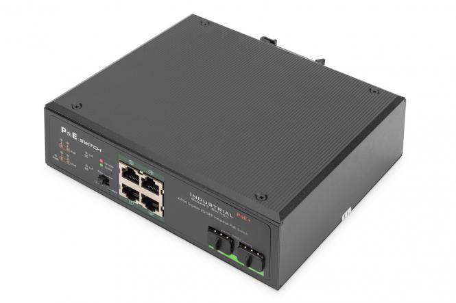 Commutateur industriel Gigabit PoE+ 4 ports avec 2 ports de liaison montante SFP 