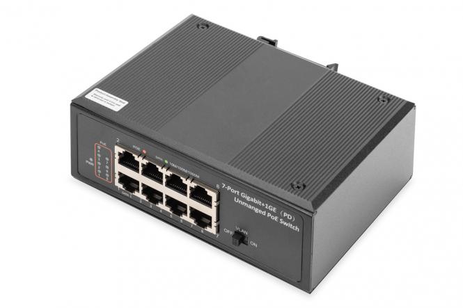 Commutateur industriel Gigabit PoE+ 7 ports avec 1 port PD 