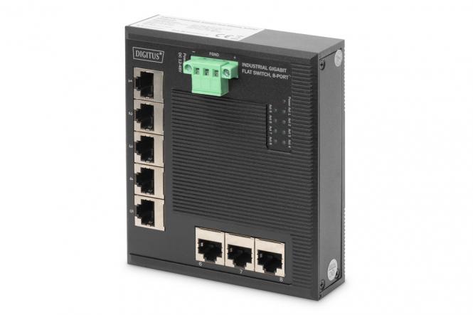 Commutateur industriel plat Gigabit, 8 ports 