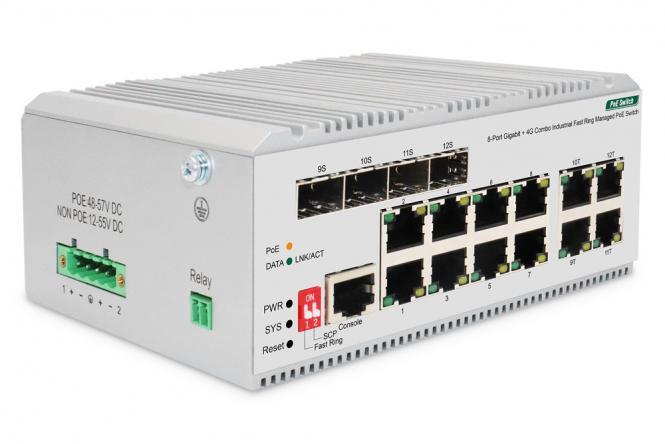 8-Port Gigabit PoE Switch, Industrial, L2 managed, 4 SFP Uplink 