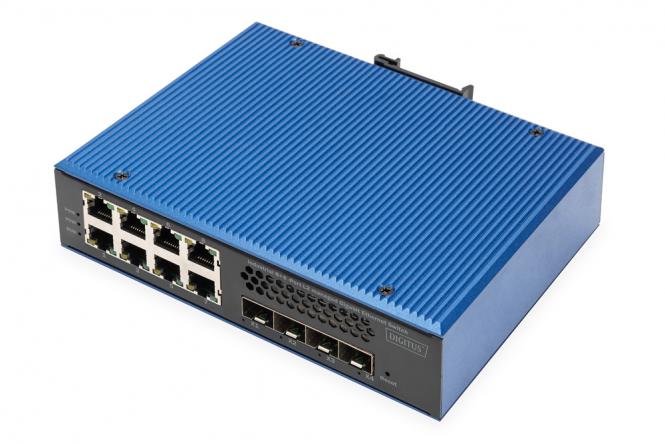 Industrial 8 + 4 10G Uplink Port L3 managed Gigabit Switch 