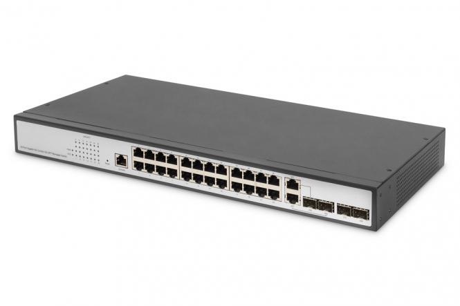 Commutateur Gigabit Ethernet Couche 2, 24 ports, 2 x Combo RJ45 / SFP + 2 x ports SFP Uplink 