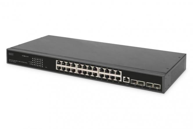 Commutateur 24 ports 10/100/1000 + 4 uplink SFP+, 19-pouces, fonctionnalités L2+ 