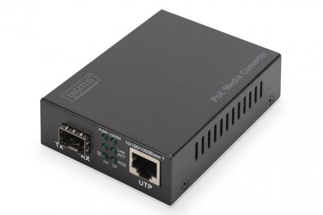 Gigabit PoE Medienkonverter, RJ45 / SFP, PSE 