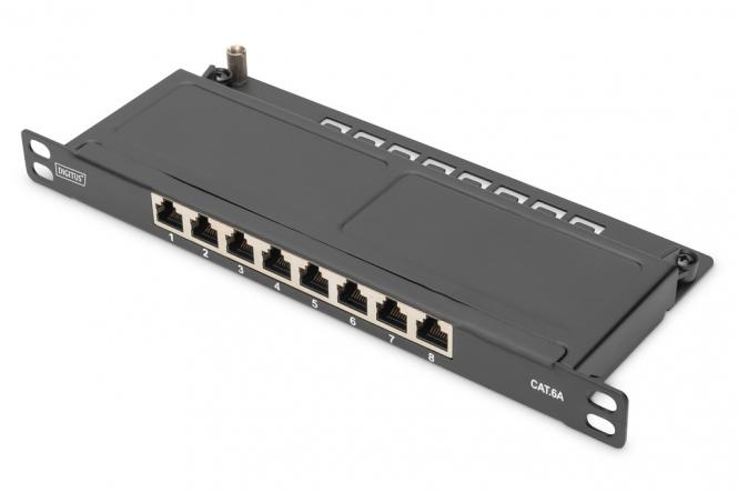 CAT 6A, panneau de brassage à  haute densité de classe EA, blindé, 8 ports, 0,5 UH, 10-pouces, noir 