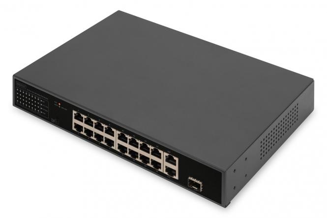 Commutateur 16 ports PoE FE, 2 ports GE uplink (RJ45 / SFP) 