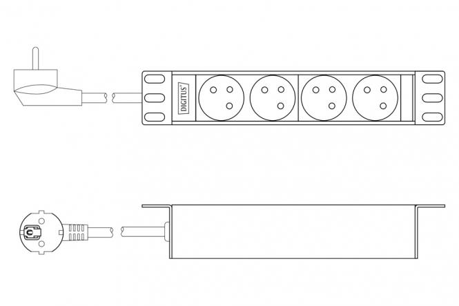 Multiprise 10-pouces avec profilé aluminium, 4 prises CEE 7/5 