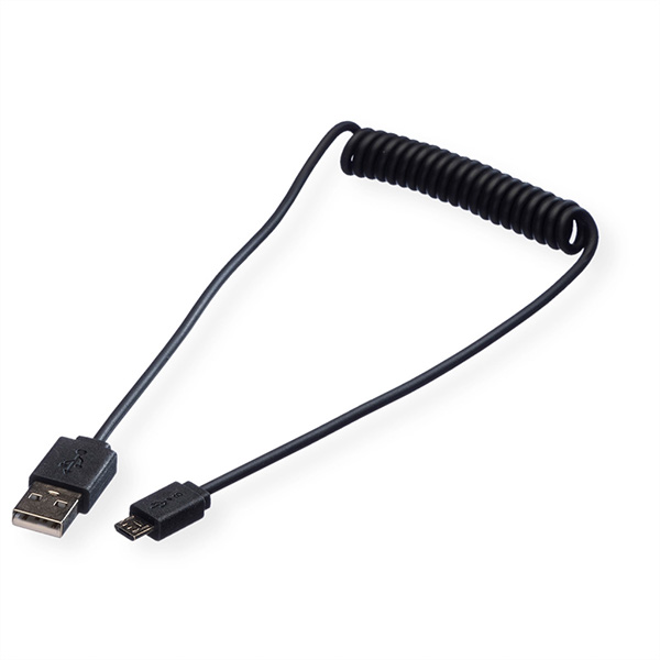 Câble spirale USB 2.0, A - Micro B, M/M, 1m 