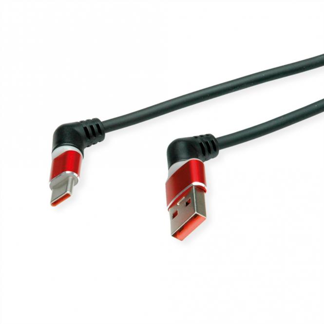 Câble USB 2.0, C-A, M/M, rotation à 360°, rouge/noir, 1m 