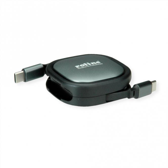 Câble rétractable USB 2.0, 60W, C-C, M/M, noir, 1,2m 