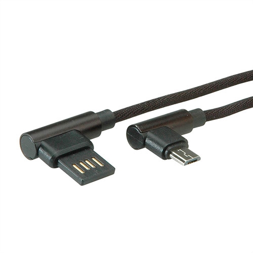 Câble USB 2.0, type A réversible - Micro B (coudé), mâle/mâle, noir 