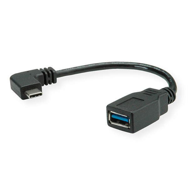 USB 3.0 Kabel Typ C gewinkelt zu Typ A, Stecker/Buchse, OTG, schwarz, 0,15m 