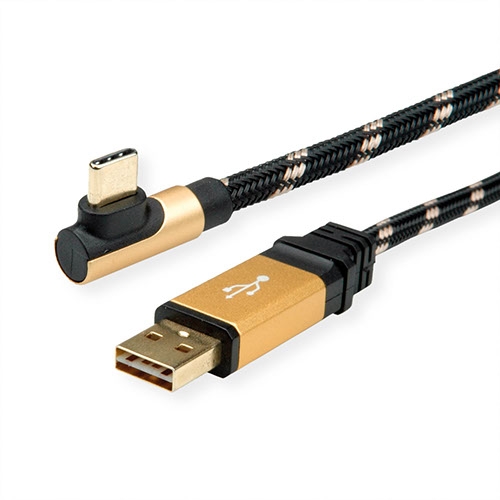 Câble GOLD USB 2.0, prise USB A réversible à prise USB C coudée 