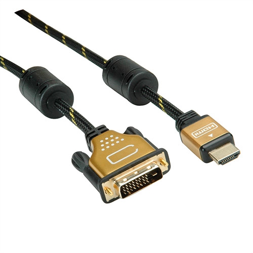 Monitorkabel DVI zu HDMI, Stecker/Stecker, (24+1), dual link, gold 