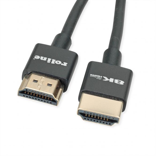 8K HDMI Ultra HD Kabel mit Ethernet, Slim, ST/ST, schwarz, 1m 