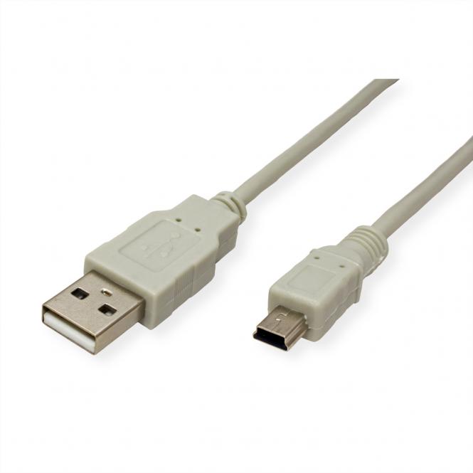 USB 2.0 Kabel, Typ A - 5-Pin Mini, beige, 3m 