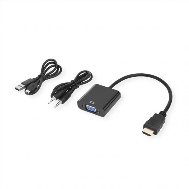 Adapterkabel, HDMI auf VGA + Audio, Stecker/Buchse (Stereo), 0,23m 
