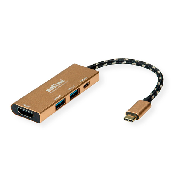 GOLD USB Typ C Dockingstation, HDMI 4K, 2x USB 3.2 Gen 1, 1x PD 