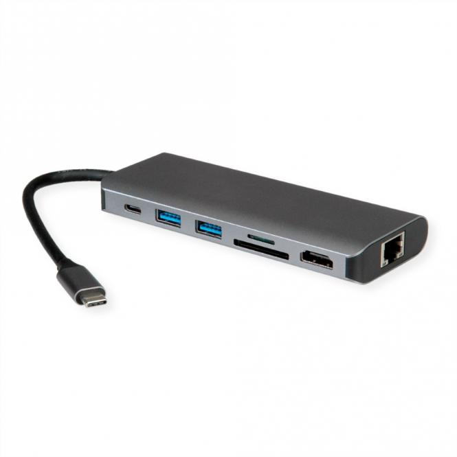 Station d'accueil USB type C, HDMI 8K30, 2x USB3.2 Gen1 (A), 1x PD, 1x LAN, SD/MicroSD 