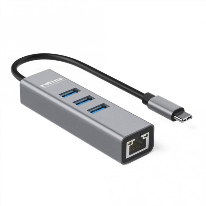 Convertisseur USB 3.2 Gen 1 type C - Gigabit Ethernet + Hub 3x 
