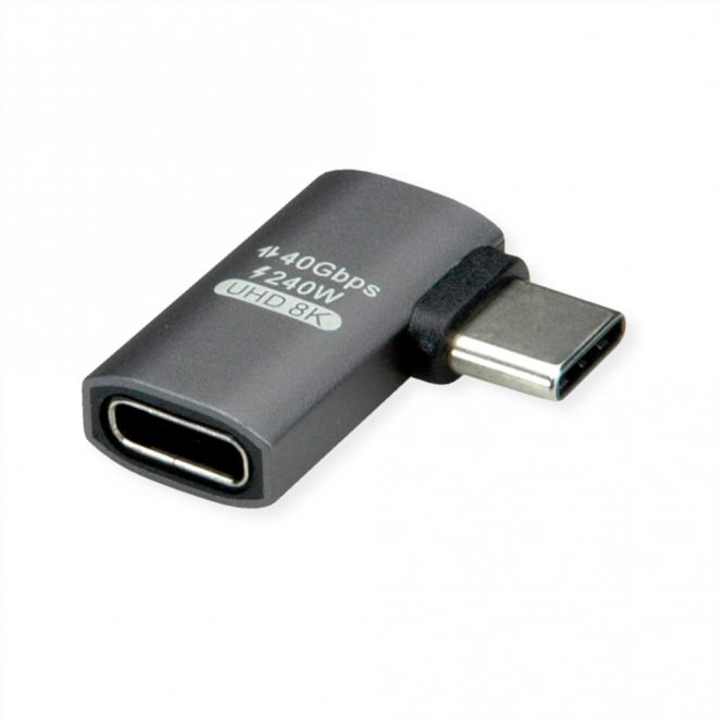 Adaptateur USB4 Gen 3x2, Aluminium, coudé à 90°, plat, Type C, M/F, argent 