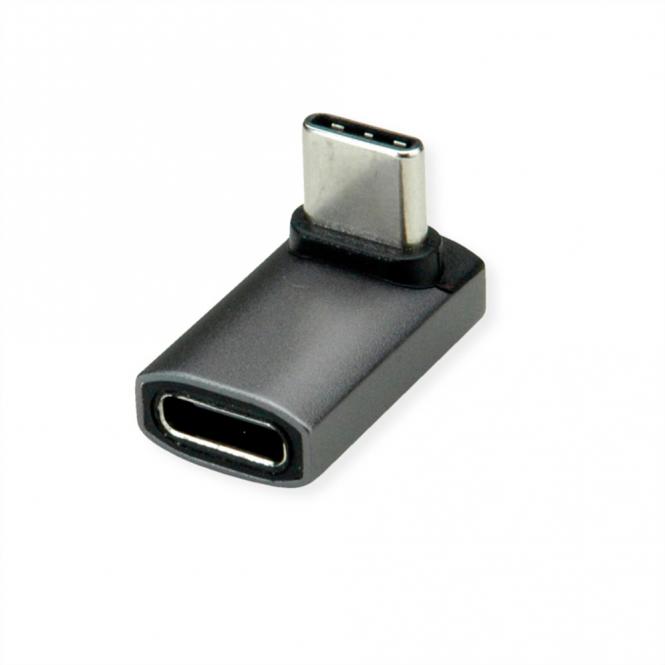 Adaptateur USB4 Gen 3x2, Aluminium, coudè à 90°, large, Type C, M/F, argent 