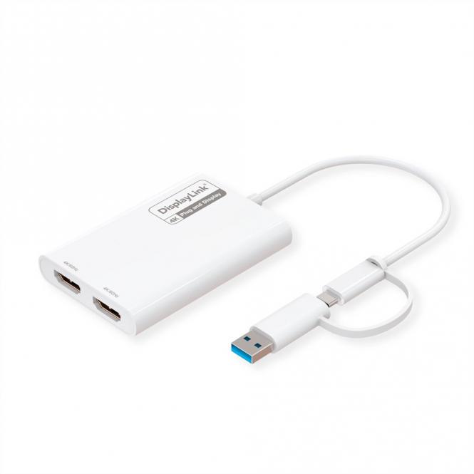 Multi-DisplayLink Adapter USB Typ A+C - 2x HDMI, Multi-Stream 4K 