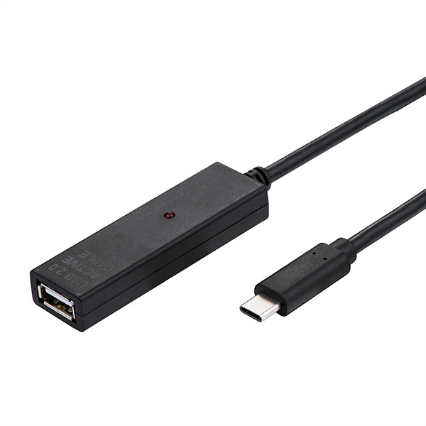 USB 2.0 Verlängerung, aktiv, mit Repeater, A-C, schwarz, 10m 