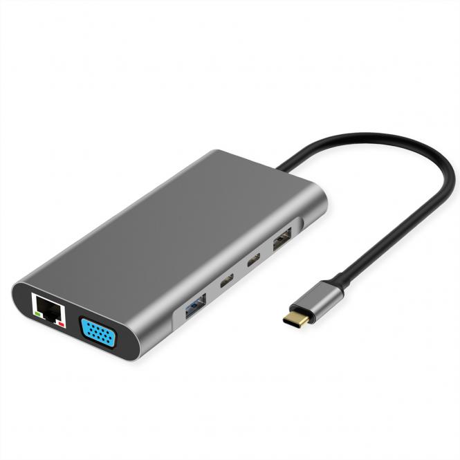USB-C Dockingstation, 4k HDMI, DP, VGA, Gigabit Ethernet, USB-C, USB-A, PD 