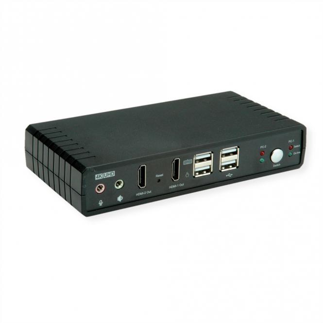 Switch KVM Dual Head Audio, HDMI, 4K60, 1 Utilisateur - 2 PCs 