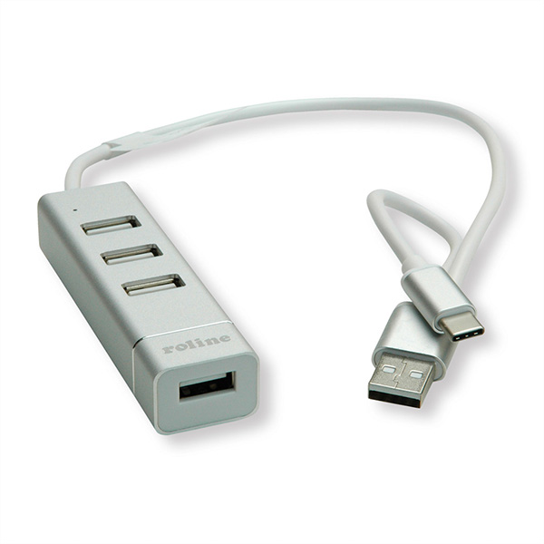 Hub USB 2.0 pour portables, 4 ports, câble de raccordement type A+C 