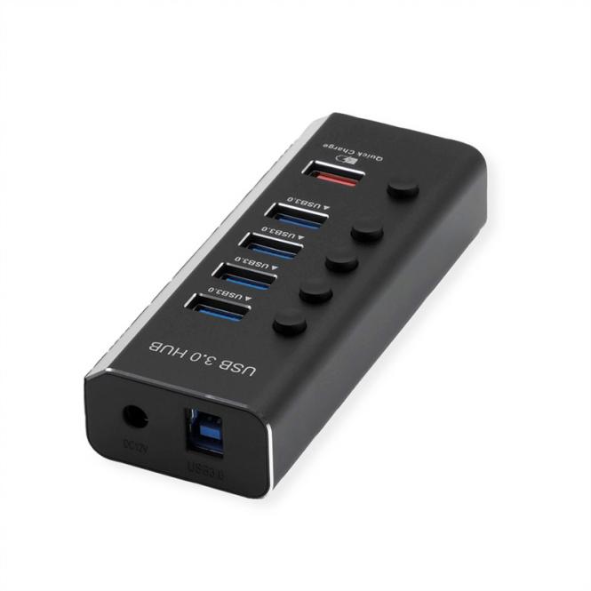 USB 3.2 Gen 1 Notebook Hub 4fach + 1x Ladeport (QC), einzeln schaltbar 