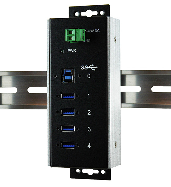 EX-1185HMVS-WT, hub métallique USB 3.0 à 4 ports, rail en forme de chapeau 
