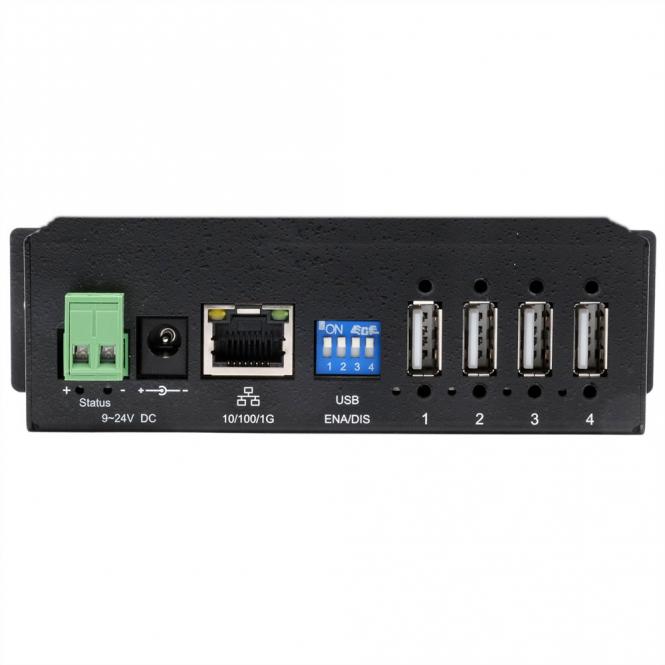 EXSYS EX-6003HMVS Serveur de périphériques 4x USB 2.0, logiciel, bloc d'alimentation et kit rail DIN inclus, entrée 9V-24V DC, boîtier métallique 