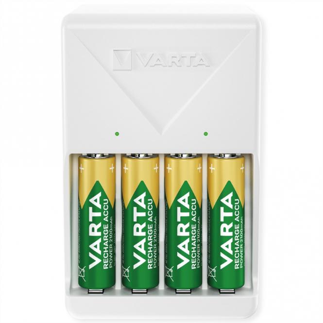 Ladegerät + 4 Akkus NH-AA, 2100mAh, Plug Charger inkl. Akkus, 4x Mignon AA, vorgeladen, sofort einsatzbereit 