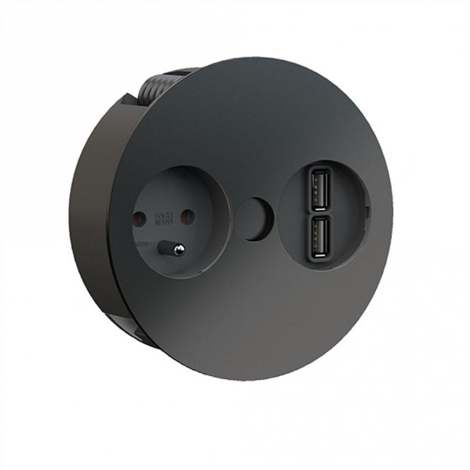 TWIST 1xUTE 1xUSB Charger, AEH RAL9005 30GE, schwarz, 2m 