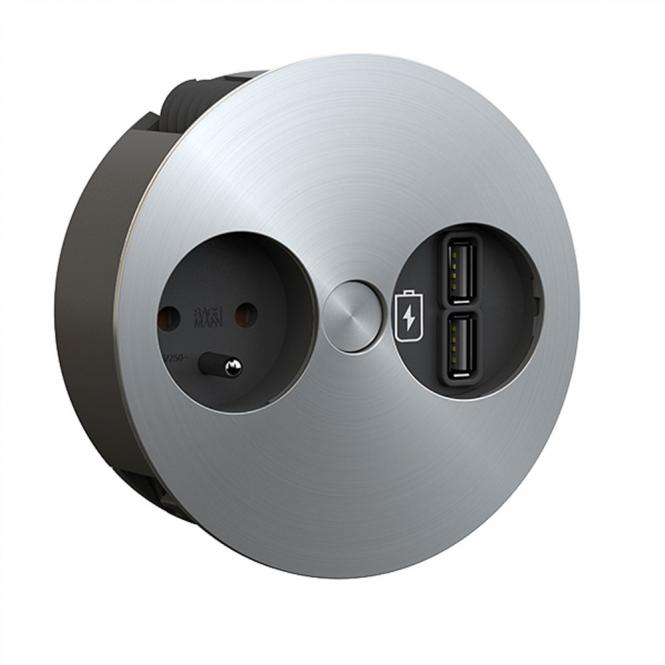 TWIST 1xUTE 1xUSB Charger, AEH Edelstahl Optik, 2m 