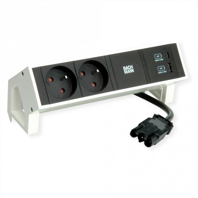 DESK2 2xUTE 1xUSB A/C 22W 0,2m GST18 RAL9010 