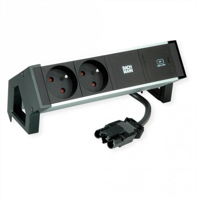 DESK2 ALU BLACK 2xUTE 1xUSBC 30W 0,2m GST18 