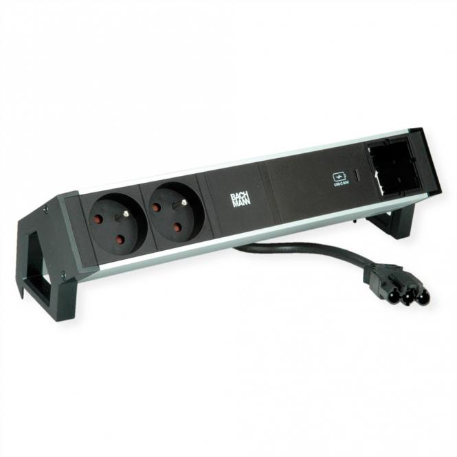 DESK2 ALU BLACK 2xUTE 1xCM 1xUSBC 60W 0,2m GST18 
