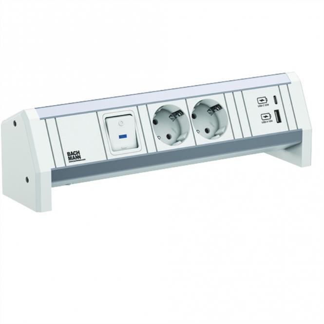 DESK 2xCEE7/3 1xSchalter 1xUSB A/C 22W GST18 RAL9010 